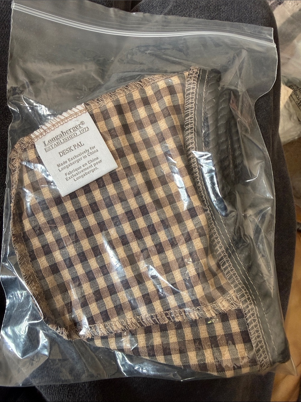 Longaberger Brown and Black Checked Desk Pal liner